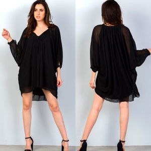 Black Batwing Sleeves Mini Dress
